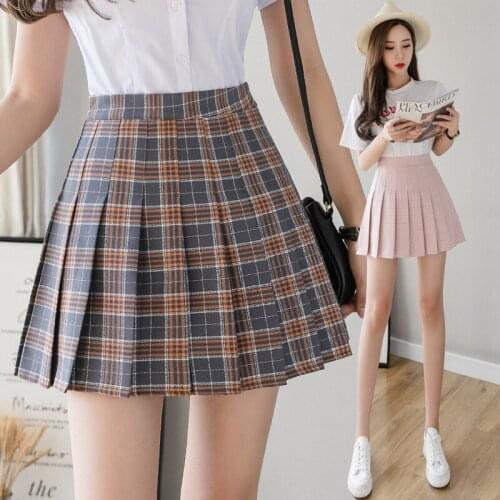 S-2XL Plaid Summer Women Skirt 2020 High Waist Stitching Student Pleated Skirts Women Cute Sweet Girls Dance Mini Skirt