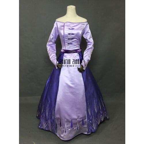 Purple Elsa Embroidery Dress Carnival Halloween Costumes For Adult Women Princess Elsa Costume Cosplay Elsa Suit