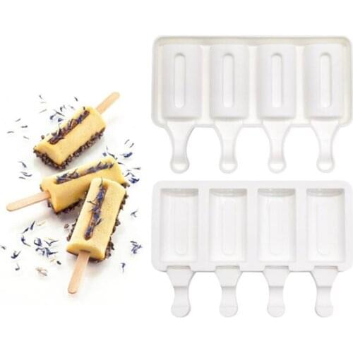 10pcs/lot 4 cells Food Grade Silicone Ice Cream Molds Ice lolly Moulds Freezer Ice cream bar Molds Popsicle Maker