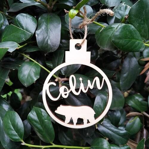 10pcs Personalised Custom Wooden Wood Bear Name Bauble Decoration Gift Tag DIY Crafts Wedding Tags Gift Wrapping