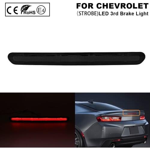 1X Fits For Chevrolet Camaro 2016- Smoked Rear Third Strobe Brake Light Lamp LED 3rd Brake Light Tailgate Strobe Warning light