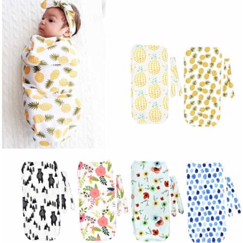 2Pcs/Set Newborn Swaddle Blanket Baby Cocoon Sleeping Bag Muslin Wrap Headband