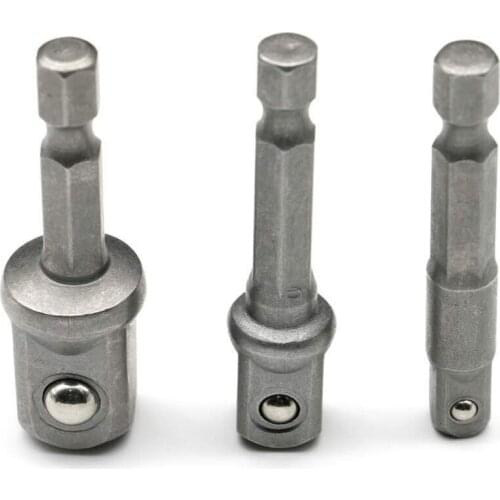 3pcs Socket Adapter 1/4 3/8 1/2Inch Nut Driver Sockets Impact Hex Shank Extension Drill Bits Bar Set 3 Short rods 50mm