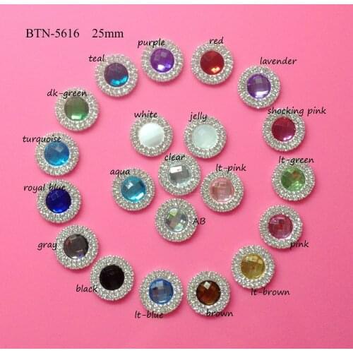 Free shipping 25mm acrylicdouble row rhinestone button flatback mix colors 50PCS/lot(BTN-5616)