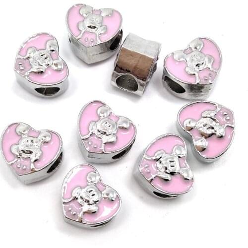 Free shipping new fashion 20pcs pink heart big hole beads