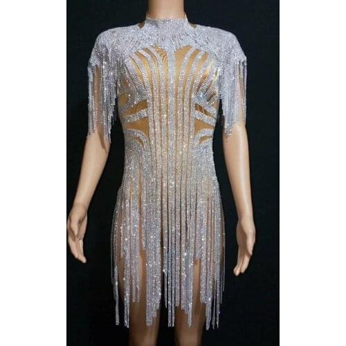 Sparkly Silver Fringes Bodysuit Women Celebrate Costume Female Singer Tassels Leotard Festival Clothes Rave Outfit Wear DT1615