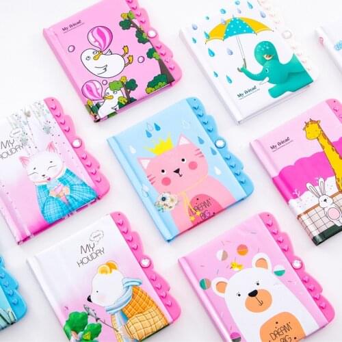 Kawaii Notebook with Lock Cartoon Cat Bear Paper Planner Organizer Girls Boys Personal Travel Diary Journal Note Book Stationery