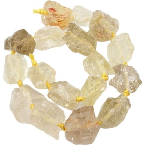APDGG 15x22mm-20x25mm Natural Lemon Quartz Rough Freeform Nugget Lrregular Gems Stone Beads 17"