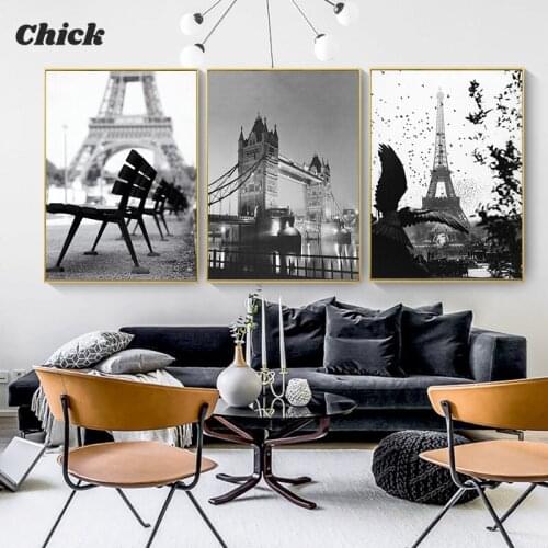 Black White Brooklyn Bridge France Triumphal Arch Tower Wall Art Canvas Painting Posters And Prints Pictures For Room Decor