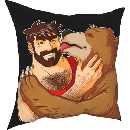 Bear Kiss No Background Pillowcover Decoration Bobo Bear Gay Art Pride LGBT Cushions Throw Pillow for Car Double-sided Printing