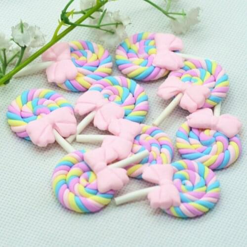29X45mm Baby Pink Color Polymer Clay Bowknot Lollipop|Polymer Clay Party Decoration Lollipop|Baby Shower Decorations
