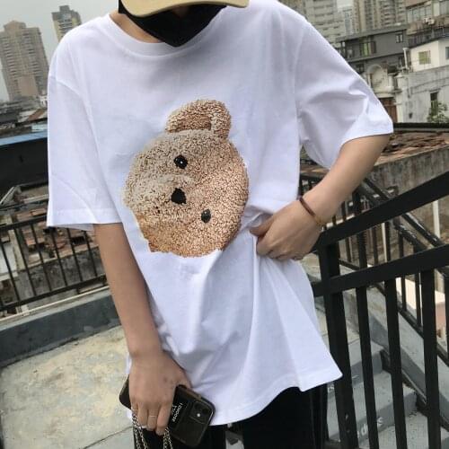 Palm Angels crocheted bear loose round neck letter print mens womens short-sleeved T-shirt 83165