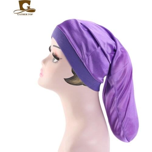 Hot sale Unisex Open wide elastic band Satin Pocket Bonnet silky dreadlock braids baggy cap Men Women Long Cylinder Sleeping Cap