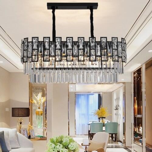 Crystal Chandelier for Living Room 2021 Modern Rectangle Kitchen island indoor Lighting led Chandeliers Black Metal Lights