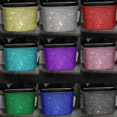 Crystal Rhinestone Car Storage Bag Box Seat Organizer Box Backseat Holder Multi-Pockets Women Container Stowing Tidying