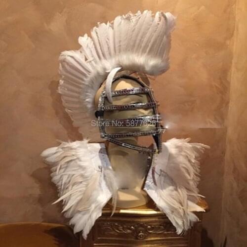 Indian white feather headdress masks shawl cosplay costume Night DJDS stage performance wear