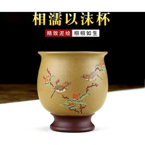 Pottery house Yixing purple clay painted tea cup Master Cup famous handmade small tea cup tea bowl personal Kung Fu cup