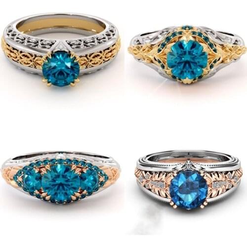 Trendy Round Blue Cubic Zirconia Pattern Ring For Women Party Wedding Jewelry Hand Accessories