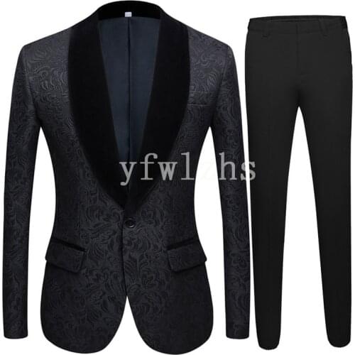 Handsome Embossing Groomsmen Shawl Lapel Groom Tuxedos Mens Wedding Dress Man Blazer Prom Dinner (Jacket+Pants+Tie) A112