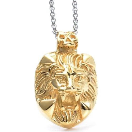 Cool Mens Boys Gold Tone Skull Lion Head Stainless Steel Biker Pendant