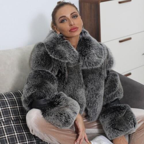 Hot Sale Real Fox Fur Coat Women Luxury Fashion Fluffy Cropped Bomber Jacket Big Size Custom Logo Fur Jacket For Women 2021