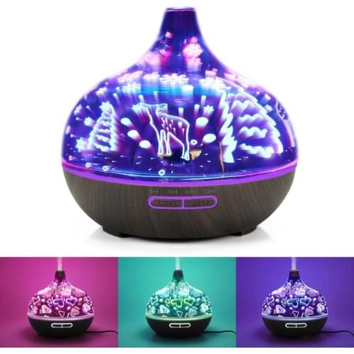 Mini Air Fresheners Aroma Oil Diffuser Ultrasonic 3D Glass Wood Grain Air Humidifier Mist Maker LED Light Aromatherapy Machine