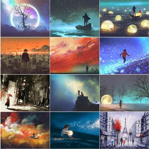 Cartoon Animated Diamond Art Character Back View Rowing Fantasy Moving Comic Style Still Life Scenery Bedroom Decoration Mural
