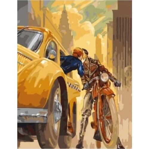 Cioioil-T1187 couple kissing on car and motorcycle DIY Painting By Numbers Acrylic Paint On Canvas Modern Wall Art Picture Color