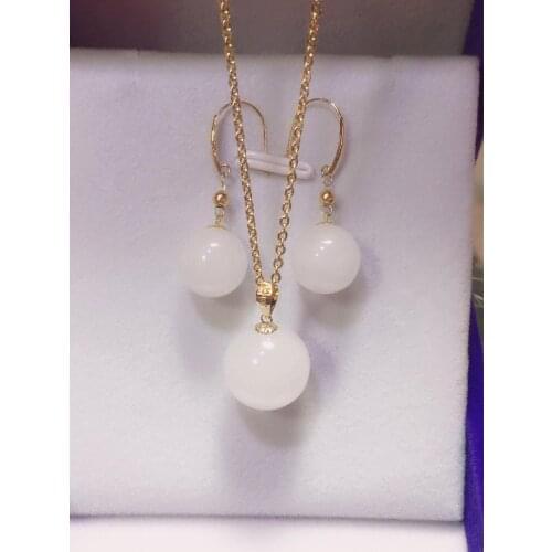 18K Gold Inlaid Set Natural Hetian White Jade Pendant Earrings piercing oorbellen voor vrouwen aretes de mujer bijoux femme taki