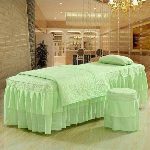 Four-piece set Beauty bedspreads Quilted beauty salons customized Spa Bed Bedding Set Solid Color Double Layer Purple #385