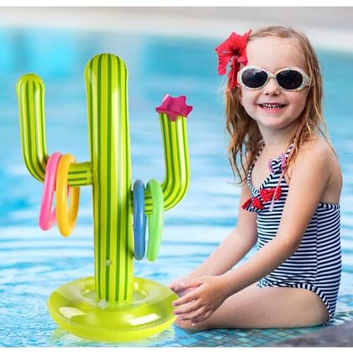 Water Game Inflatable Cactus Ring Toss Game Set Includes Inflatable for Summer Pool Beach Lawn Party Games Water Sport Fun Toys