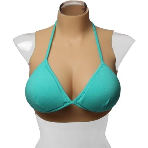 Softmary Cotton Filler High Collar Silicone Boobs False Nipples Fake Breast for Sexy Crossdresser Drag Queen Shemale Transgender