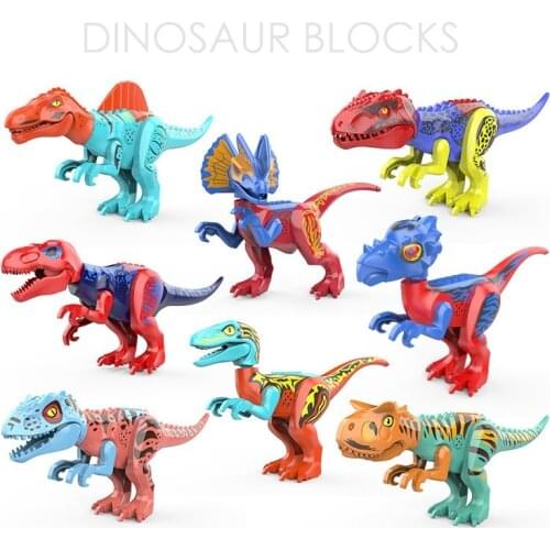 Wholesale 16PCS Velociraptor Dilophosauridae Tyrannosaurus Building Blocks triceratop Dinosaur T-rex Bricks children gift