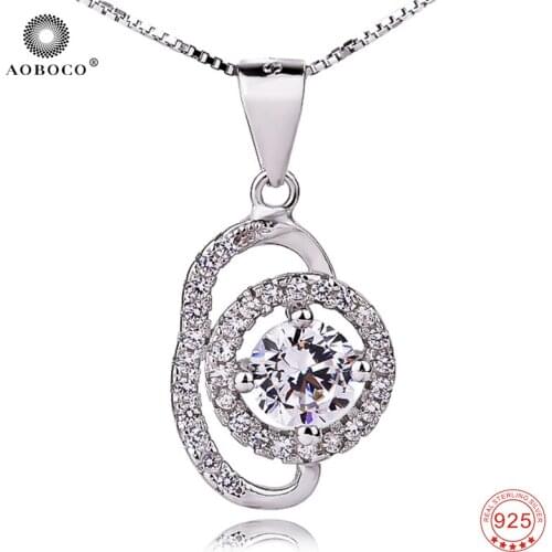 AOBOCO 925 Sterling Silver Pendants Necklaces Choker Lovely Crystal CZ Pendant Charming Jewelry Necklace For Women GNX0316-B