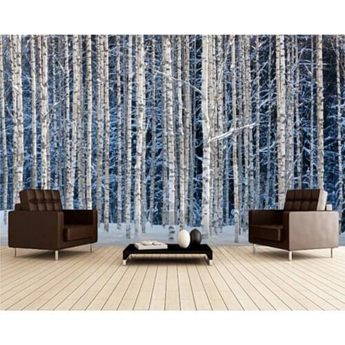 Custom landscape wallpaper,Snowy Birch Forest,3D photo mural for living room bedroom kitchen background waterproof PVC wallpaper
