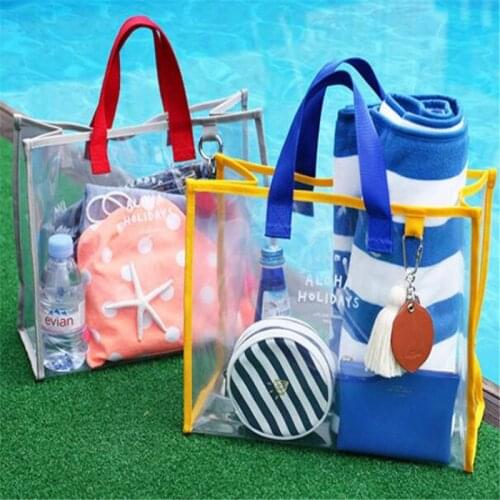Clear PVC Tote Bag Transparent Waterproof Handbag Travel Beach Bag Reusable Shopping Bag Jelly Large Capacity Shoulder Bags