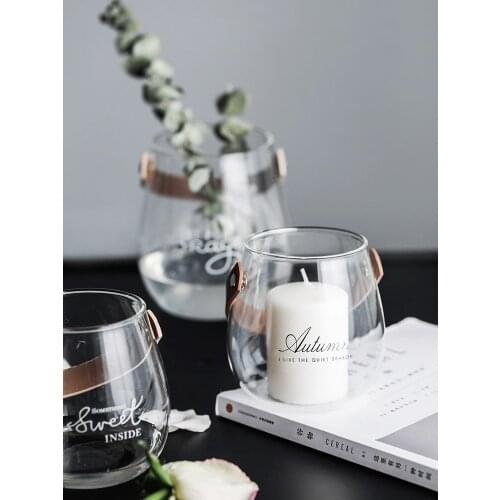 Nordic Leather Handle Glass Vase Flower Home Multi-function Decorative Storage Bottle Glass Jar