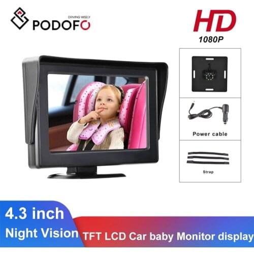 Podofo Foldable 4.3 inch TFT LCD Car Monitor Video Display Reverse Camera Parking System For Baby Back Seat Rearview Car Mirror