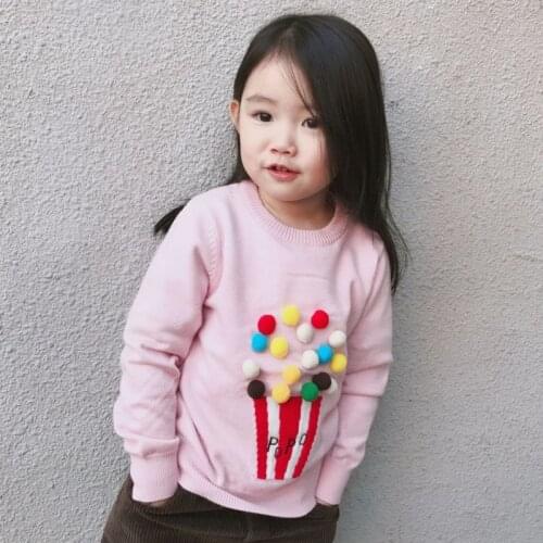 Autumn Baby Girls Long Sleeve O Neck Popcorn Knitwear Winter Embroidery Warm Sweater Pullover Jumper Kids Clothes Roupas De Bebe