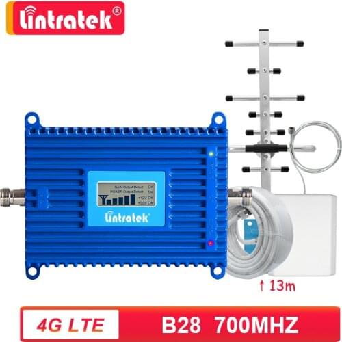 Lintratek B28 700 Repeater 4g Cellular Signal Booster 700mhz LTE Amplifier Internet Voice Call Yagi Panel Antenna 13m Kit LCD s6