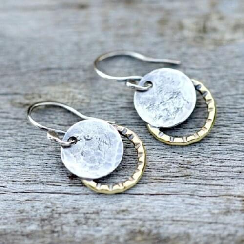Vintage Round Disc Coin Earrings for Women Tribal Jewelry Hollow Circle Two Tone Antique Metal Drop Earring Pendientes