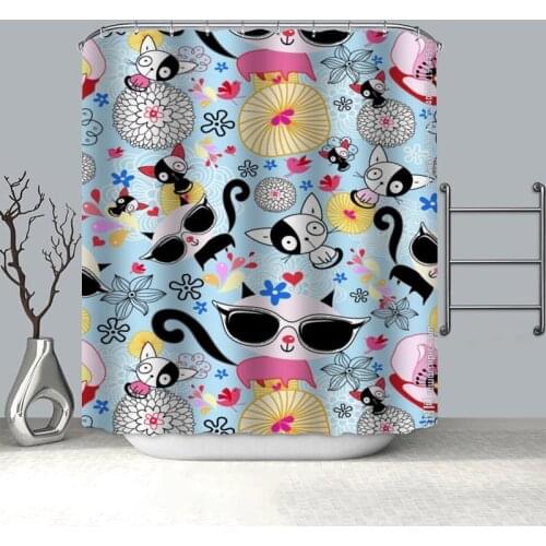 Nice Fresh Cartoon Cat Shower Curtains For Bathroom Curtain Decor 180x180cm Waterproof Mildew Proof Fabric Shower Curtain
