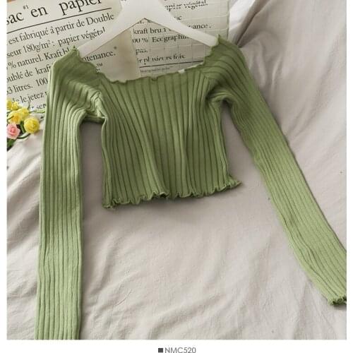 2021 Women Off Shoulder Short Shirt Casual Solid Slim Long Sleeve all-match Blouse