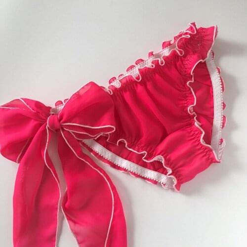 Girly Lolita Side Big Butterfly Chiffon Ladie Low Rise Brief Solid Color Flexible Waist Comfortable Breathable Womens PantieA94