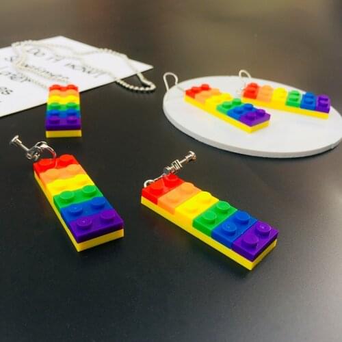 New Colorful Drop Earrings Rainbow Building Block Funny Earring for Women Girls Creative Dangle Brincos 2019