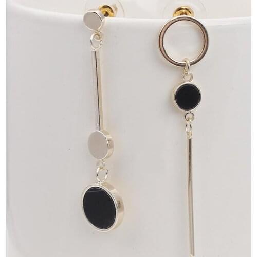 Black Big Round Circle Earrings for Women Long Dangle Statement Drop Earrings Jewelry 2020 New Fashion Korean Asymmetry Earrings