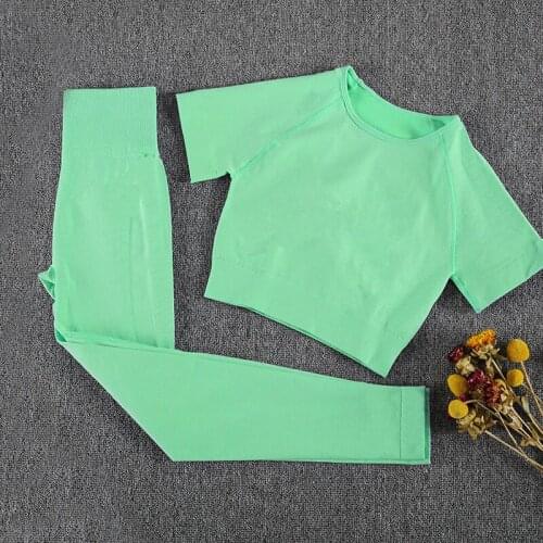 CHRLEISURE Womens Tracksuit Outfit Suit for Sport Fitness Seamless Leggings Sportswear Tops Short Yoga Pants Trouser Summer