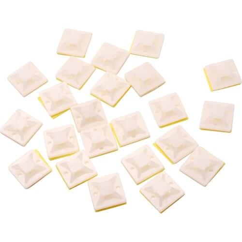 100PCS Cable Tie Base Mounts Fixing Seat White Self Adhesive Cable Wire Zip Tie Mounts Bases Wall Holder Nylon 20mmx20mm
