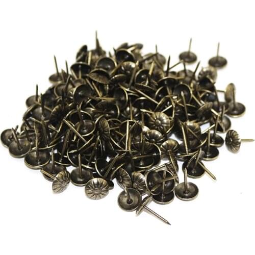 100pcs Upholstery Nails Tacks Studs Elegant Antique Bronze/Red Brass Flower Head Pushpin Ancient Style Furniture 16mmx11mm