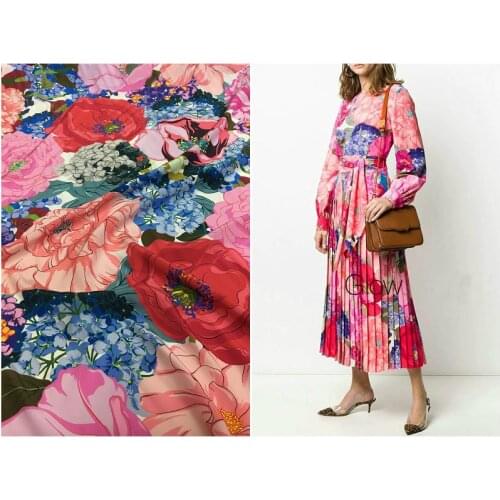 140 *50cm2020 Best-Selling Hydrangea Large Floral Printed Silk Crepe -De- Chine Dress Fabric
